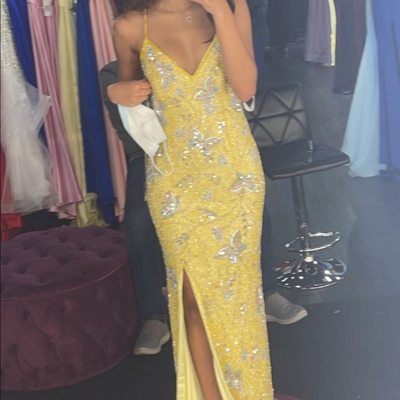 Custom Yellow Butterfly Beaded Prom Dress - Picture 3 of 6